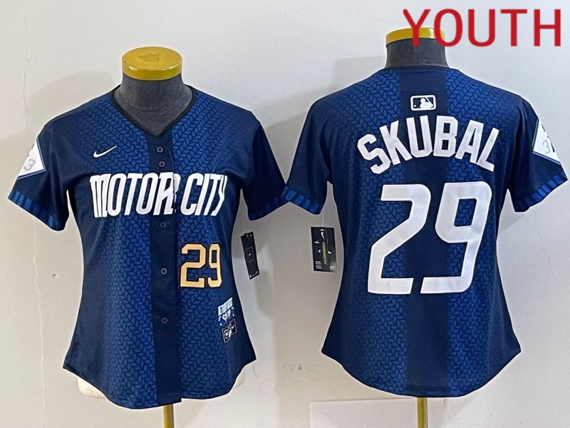 Youth Detroit Tigers #29 Skubal Blue City Edition Nike 2024 MLB Jersey style 2->women mlb jersey->Women Jersey